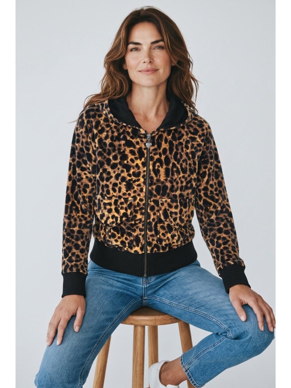 y2k Twisted Heart animal print velour hoodie silver stud pockets sz M